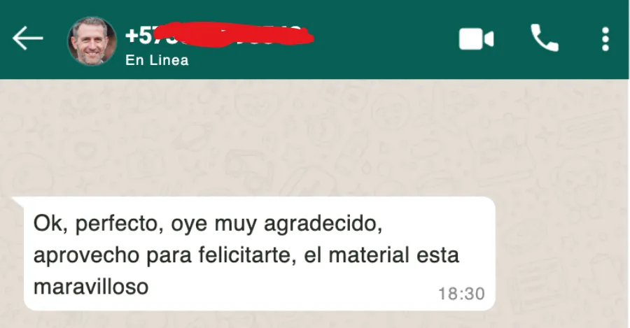 Mensaje de WhatsApp: El material está maravilloso